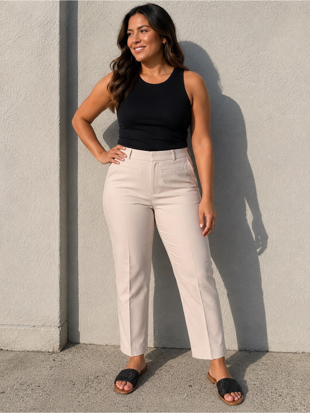 White House Black Market Cropped Straight Pants in Light Beige